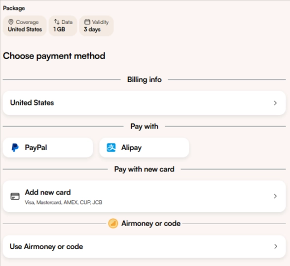Airalo Checkout Page