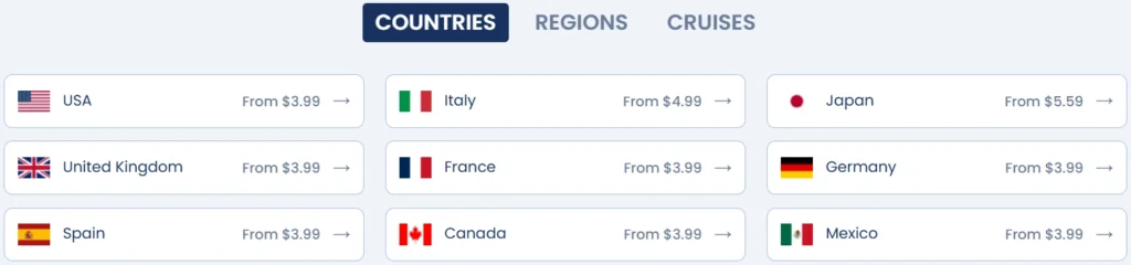 Choose Destination for Applying GigSky Coupon Code