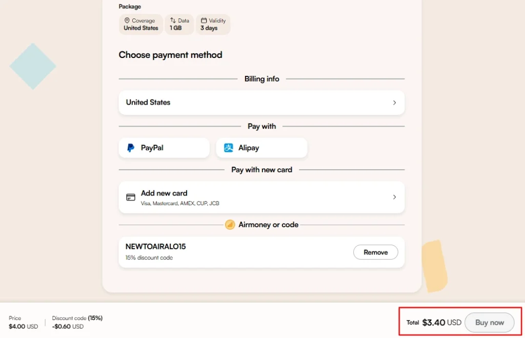 Discounted price on Airalo eSIM