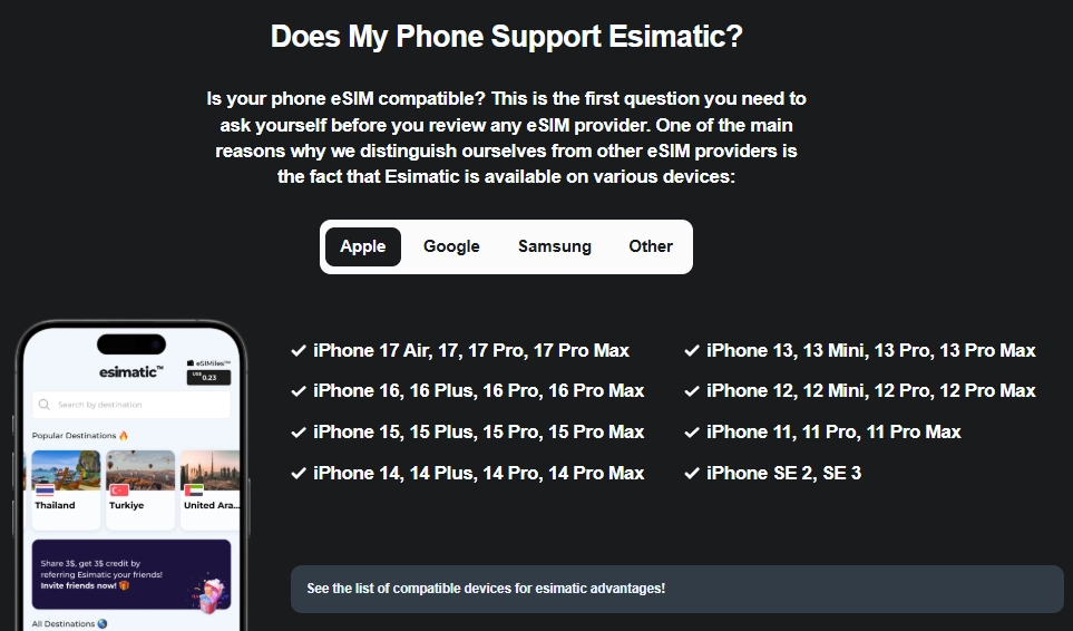 Esimatic Compatible Devices