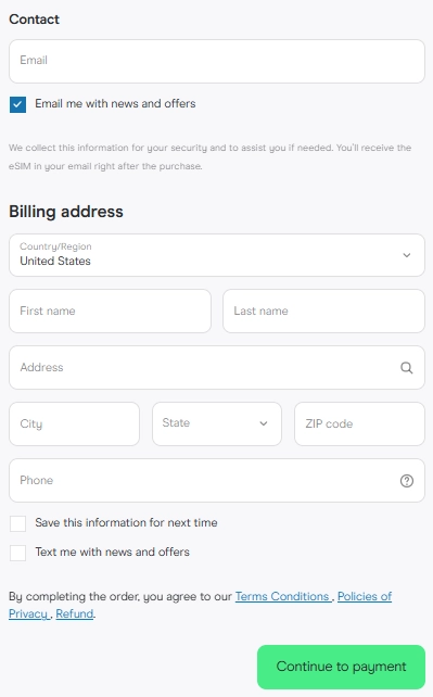 Holafly Checkout Page